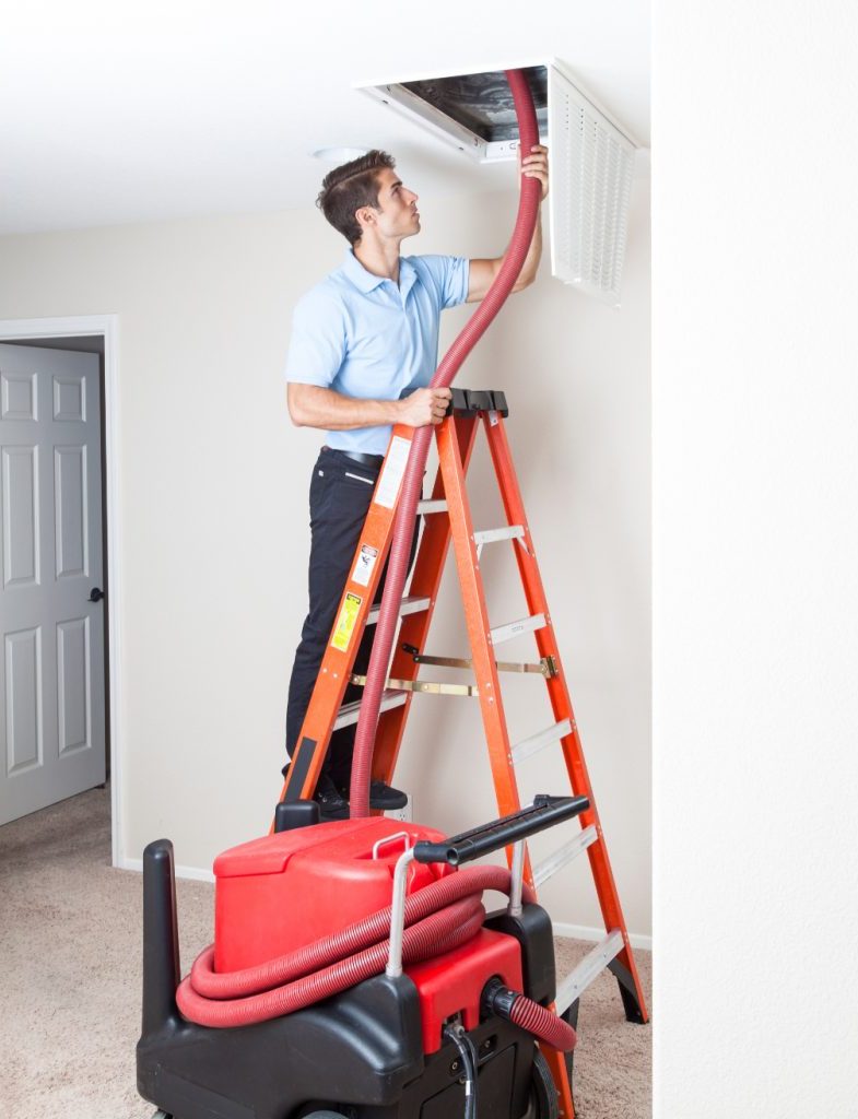 Cleaning HVAC air ducts through the supply vent